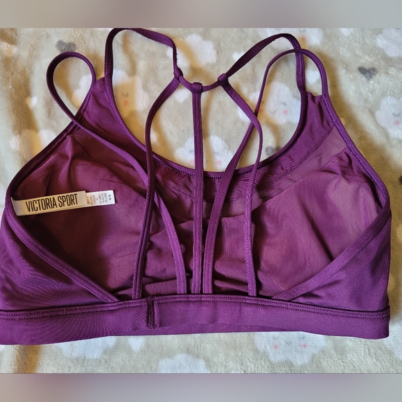Victoria Sport purple strappy sports bra with sheer panel in front womens size M - Picture 2 of 2
